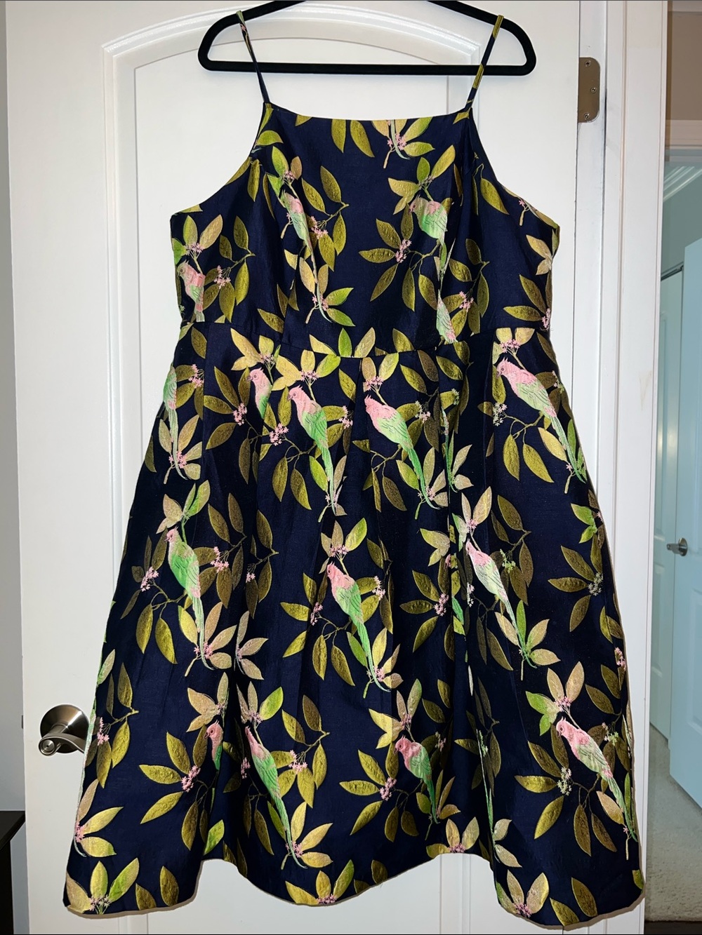 Women’s Navy Floral & Bird Print A-Line Dress